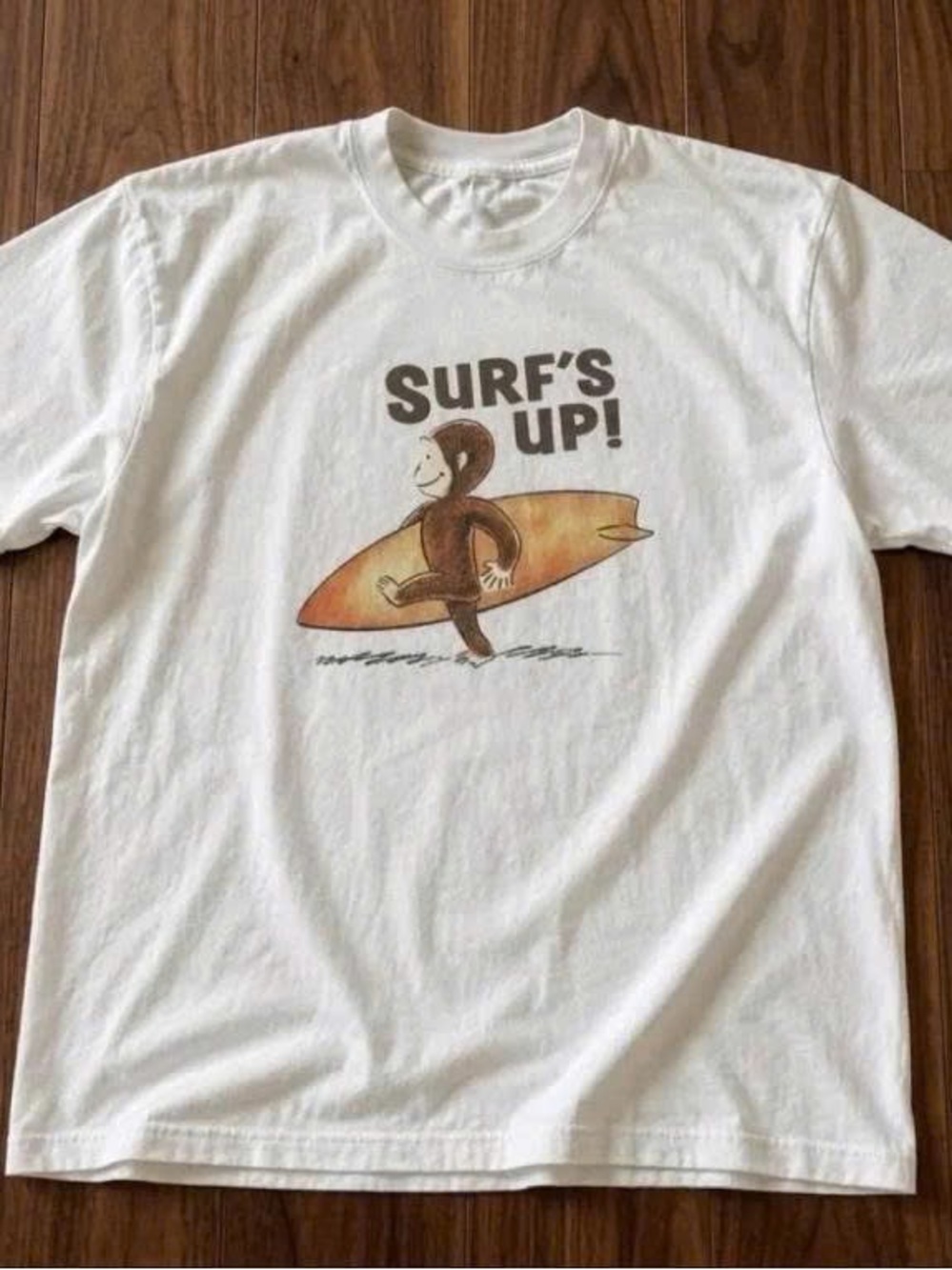 Surf's Up! White Graphic Tee with Surfing Monkey